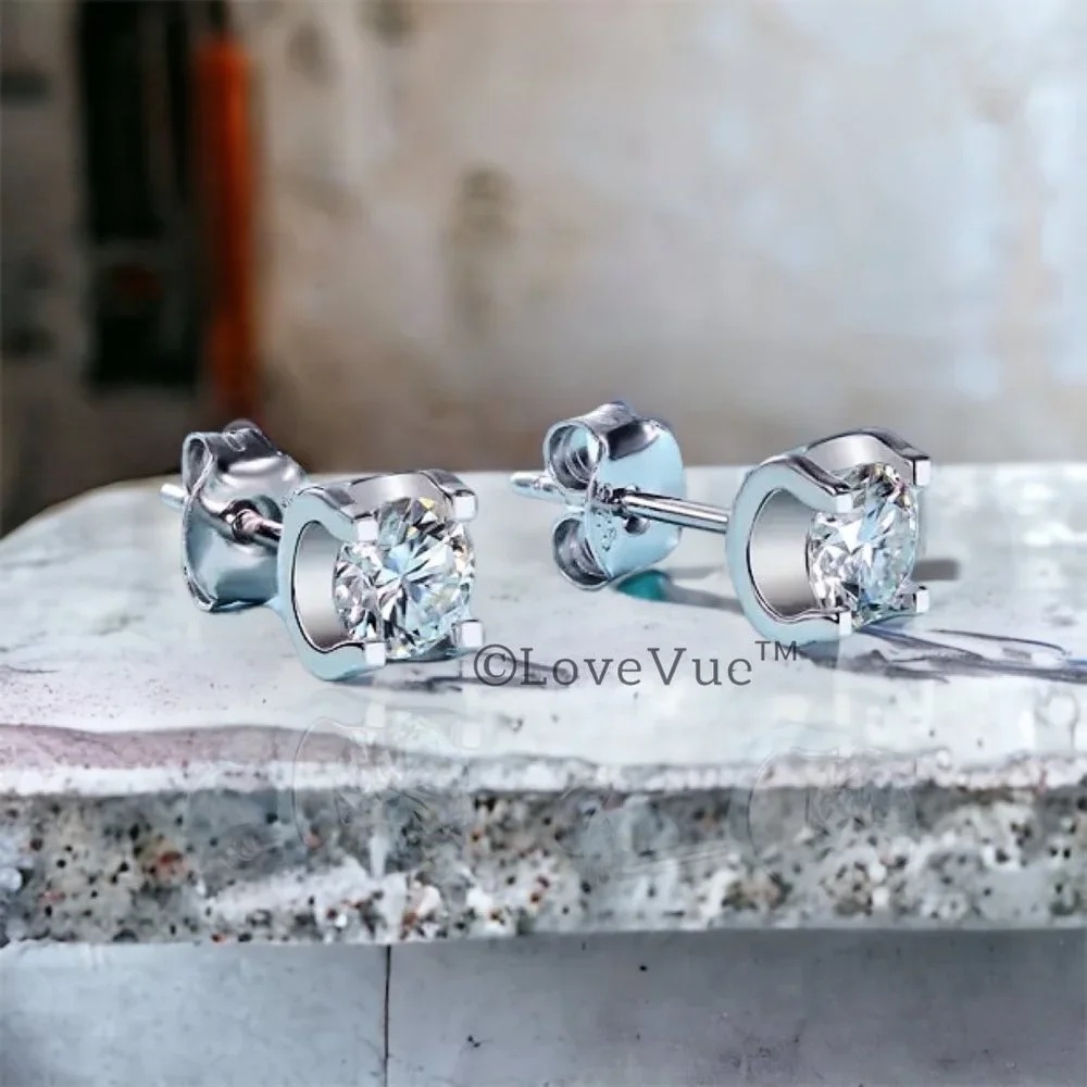 Certified 2ct. t.w. Diamond Moissanite Solitaire Stud Earrings - Picture 4 of 15